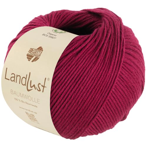LANA GROSSA Landlust Baumwolle | Klassisches Bio-Baumwollgarn, Gots zertifiziert | Handstrickgarn aus 100% Baumwolle (Bio) | 50g Wolle zum Stricken & Häkeln | 115m Garn FB 23 Weinrot von Lana Grossa