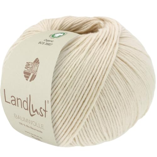 LANA GROSSA Landlust Baumwolle | Klassisches Bio-Baumwollgarn, Gots zertifiziert | Handstrickgarn aus 100% Baumwolle (Bio) | 50g Wolle zum Stricken & Häkeln | 115m Garn FB 3 Natur von Lana Grossa