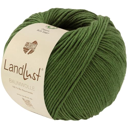 LANA GROSSA Landlust Baumwolle | Klassisches Bio-Baumwollgarn, Gots zertifiziert | Handstrickgarn aus 100% Baumwolle (Bio) | 50g Wolle zum Stricken & Häkeln | 115m Garn FB 31 Blattgrün von Lana Grossa