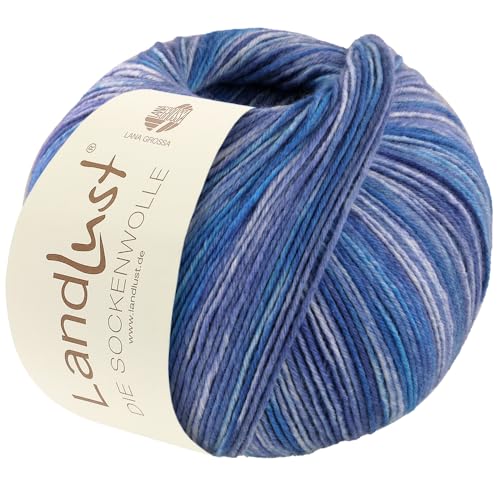 LANA GROSSA Landlust Sockenwolle 6-fach | Sockenklassiker, bedruckt und waschmaschinenfest | Handstrickgarn aus 80% Schurwolle (Merino) & 20% Polyamid | 150g Wolle zum Stricken & Häkeln | 390m Garn von Lana Grossa