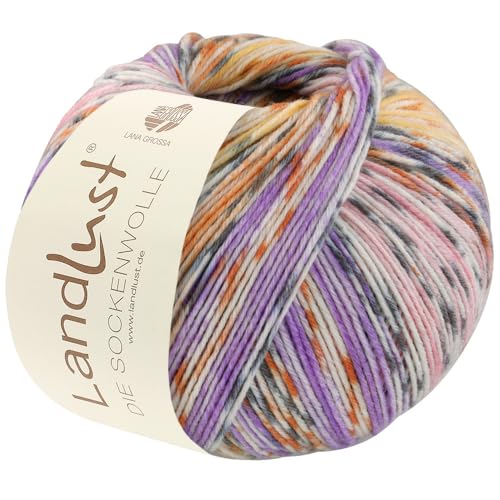 LANA GROSSA Landlust Sockenwolle 6-fach | Sockenklassiker, bedruckt und waschmaschinenfest | Handstrickgarn aus 80% Schurwolle (Merino) & 20% Polyamid | 150g Wolle zum Stricken & Häkeln | 390m Garn von Lana Grossa