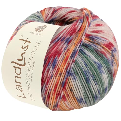 LANA GROSSA Landlust Sockenwolle 6-fach | Sockenklassiker, bedruckt und waschmaschinenfest | Handstrickgarn aus 80% Schurwolle (Merino) & 20% Polyamid | 150g Wolle zum Stricken & Häkeln | 390m Garn von Lana Grossa