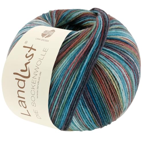 LANA GROSSA Landlust Sockenwolle 6-fach | Sockenklassiker, bedruckt und waschmaschinenfest | Handstrickgarn aus 80% Schurwolle (Merino) & 20% Polyamid | 150g Wolle zum Stricken & Häkeln | 390m Garn von Lana Grossa