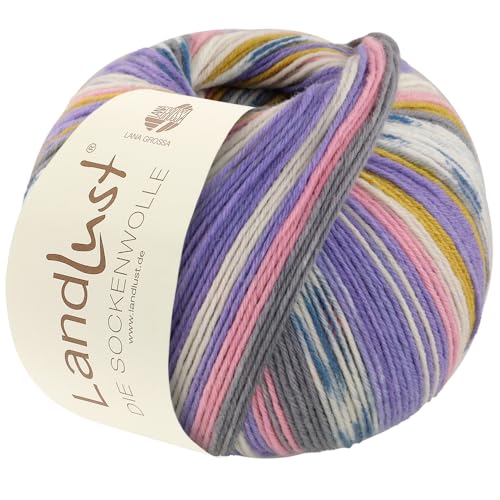 LANA GROSSA Landlust Sockenwolle 6-fach | Sockenklassiker, bedruckt und waschmaschinenfest | Handstrickgarn aus 80% Schurwolle (Merino) & 20% Polyamid | 150g Wolle zum Stricken & Häkeln | 390m Garn von Lana Grossa