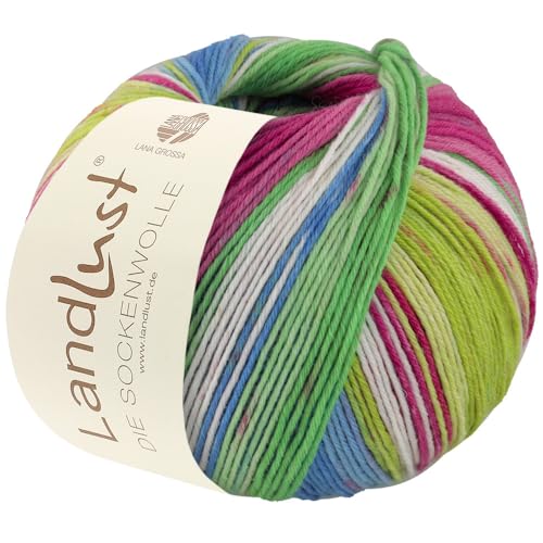 LANA GROSSA Landlust Sockenwolle 6-fach | Sockenklassiker, bedruckt und waschmaschinenfest | Handstrickgarn aus 80% Schurwolle (Merino) & 20% Polyamid | 150g Wolle zum Stricken & Häkeln | 390m Garn von Lana Grossa