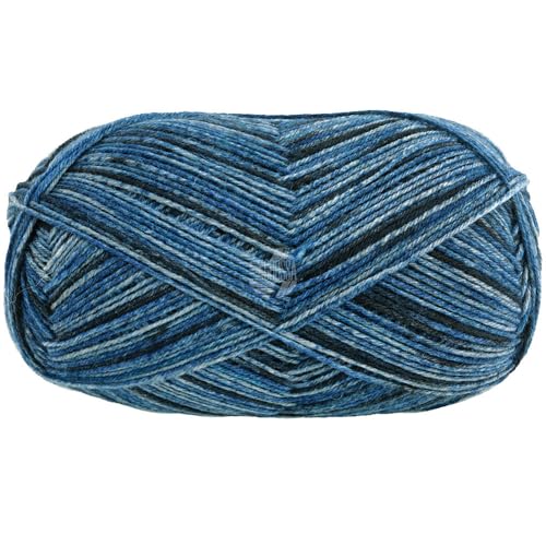 LANA GROSSA Meilenweit 100 Denim Mix | Sockenklassiker, bedruckt und waschmaschinenfest | Handstrickgarn aus 75% Schurwolle & 25% Polyamid | 100g Wolle, Stricken & Häkeln | 420m Garn FB 9639 von Lana Grossa
