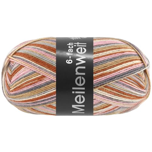 LANA GROSSA Meilenweit 6-fach 150 | 6-fädiger Sockenklassiker, waschmaschinenfest | Handstrickgarn 80% Schurwolle & 20% Polyamid | 150g Wolle zum Stricken & Häkeln | 390m Garn FB9602 von Lana Grossa