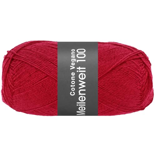 LANA GROSSA Meilenweit Cotone Vegano| Die Alternative ohne tierische Fasern | Handstrickgarn aus 76% Baumwolle, 14% Polyamid & 10% Polyester | 100g Wolle zum Stricken & Häkeln | 420m Garn FB19 von Lana Grossa