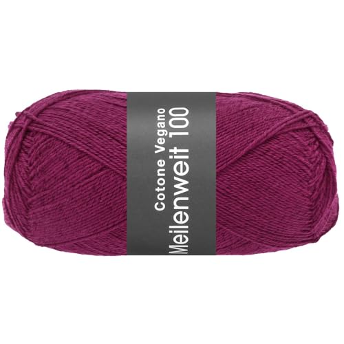 LANA GROSSA Meilenweit Cotone Vegano| Die Alternative ohne tierische Fasern | Handstrickgarn aus 76% Baumwolle, 14% Polyamid & 10% Polyester | 100g Wolle zum Stricken & Häkeln | 420m Garn FB18 von Lana Grossa