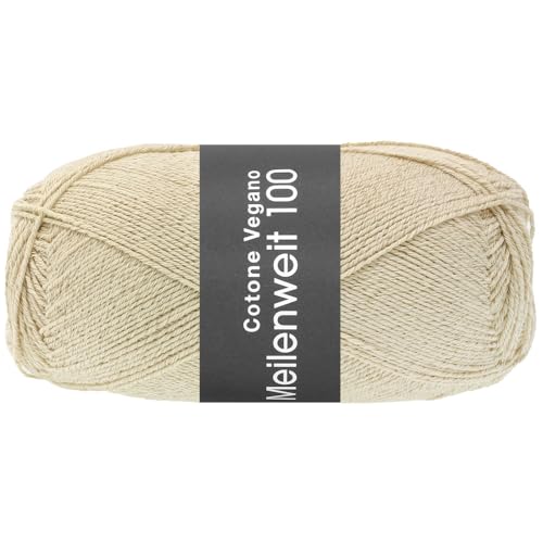 LANA GROSSA Meilenweit Cotone Vegano| Die Alternative ohne tierische Fasern | Handstrickgarn aus 76% Baumwolle, 14% Polyamid & 10% Polyester | 100g Wolle zum Stricken & Häkeln | 420m Garn FB15 von Lana Grossa