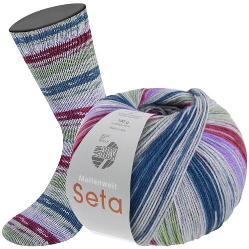 LANA GROSSA Meilenweit Seta | Sockengarn mit Seidenanteil, waschmaschinenfest | Handstrickgarn 55% Schurwolle (Merino), Polyamid, & Seide | 100g Wolle zum Stricken & Häkeln | 400m Garn FB3442 von Lana Grossa
