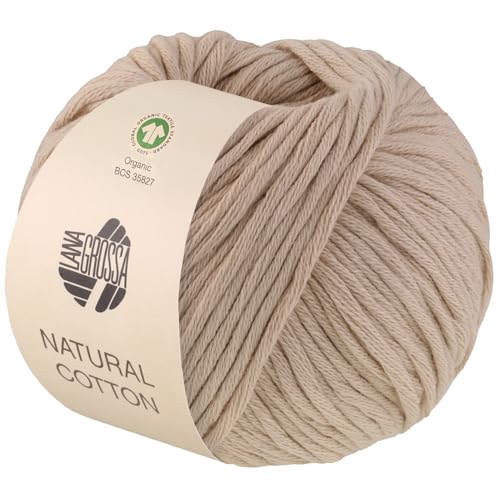 LANA GROSSA Natural Cotton Gots | Bio-Baumwollgarn in Millefili- Zwirnung | Handstrickgarn aus 100% Baumwolle (Bio) | 50g Wolle zum Stricken & Häkeln | 80m Garn von Lana Grossa