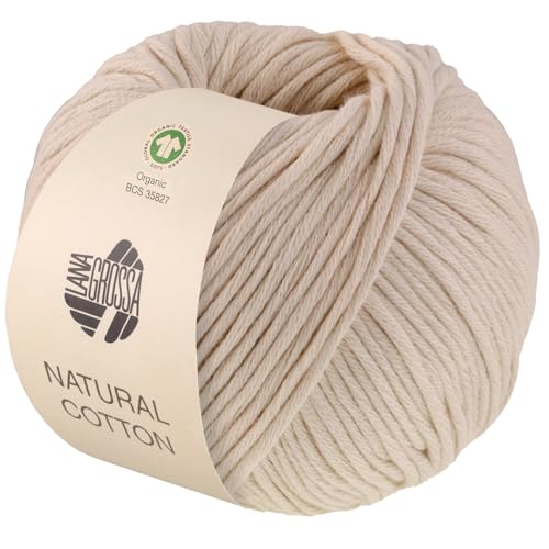LANA GROSSA Natural Cotton Gots | Bio-Baumwollgarn in Millefili- Zwirnung | Handstrickgarn aus 100% Baumwolle (Bio) | 50g Wolle zum Stricken & Häkeln | 80m Garn von Lana Grossa