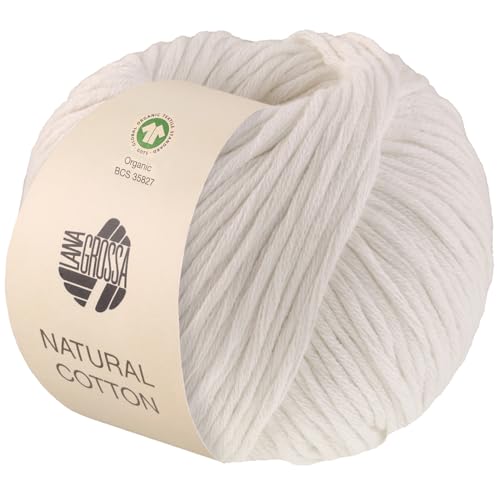 LANA GROSSA Natural Cotton Gots | Bio-Baumwollgarn in Millefili- Zwirnung | Handstrickgarn aus 100% Baumwolle (Bio) | 50g Wolle zum Stricken & Häkeln | 80m Garn von Lana Grossa