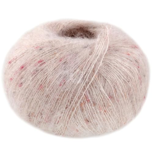 LANA GROSSA Natural Superkid Tweed | Feines Lace-Garn aus 60% Superkid Mohair mit 30% Seide, 7% Baumwolle, 3% Polyester und zarten Tweednoppen | 25g Wolle zum Stricken & Häkeln | 200m Garn FB613 von Lana Grossa