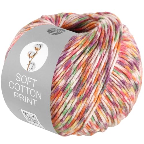 LANA GROSSA Soft Cotton Print | Weiches Baumwollgarn mit modernem Mikrofaseranteil | Handstrickgarn aus 70% Baumwolle & 30% Polyacryl | 50g Wolle zum Stricken & Häkeln | 140m Garn FB122 von Lana Grossa