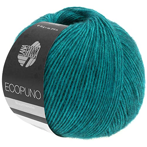 LANA GROSSA Ecopuno | Edle Netzgarnstruktur aus Baumwolle gefüllt mit Merino/Alpaka | Handstrickgarn aus 17% Schurwolle (Merino) & 11% Alpaka Wolle | 50g Wolle zum Stricken & Häkeln | 215m Garn von Lana Grossa