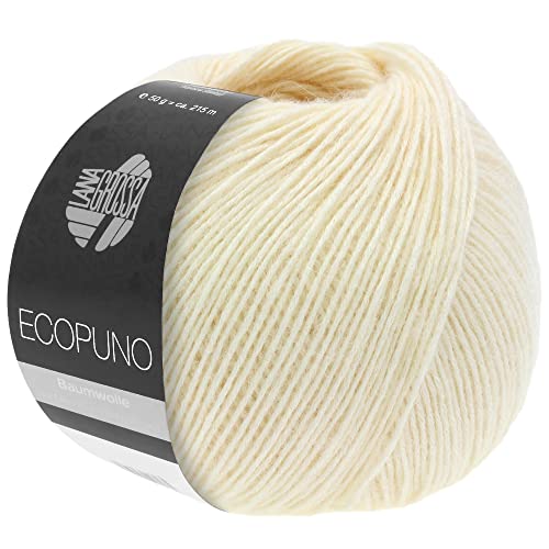 LANA GROSSA Ecopuno | Edle Netzgarnstruktur aus Baumwolle gefüllt mit Merino/Alpaka | Handstrickgarn aus 17% Schurwolle (Merino) & 11% Alpaka Wolle | 50g Wolle zum Stricken & Häkeln | 215m Garn von Lana Grossa