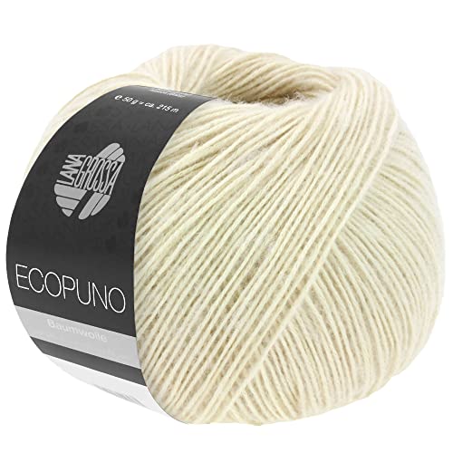 LANA GROSSA Ecopuno | Edle Netzgarnstruktur aus Baumwolle gefüllt mit Merino/Alpaka | Handstrickgarn aus 17% Schurwolle (Merino) & 11% Alpaka Wolle | 50g Wolle zum Stricken & Häkeln | 215m Garn von Lana Grossa