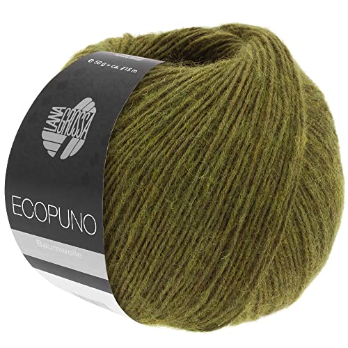 LANA GROSSA Ecopuno | Edle Netzgarnstruktur aus Baumwolle gefüllt mit Merino/Alpaka | Handstrickgarn aus 17% Schurwolle (Merino) & 11% Alpaka Wolle | 50g Wolle zum Stricken & Häkeln | 215m Garn von Lana Grossa