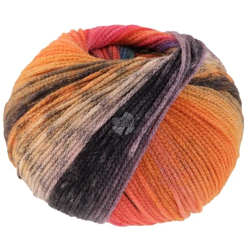 Lana Grossa FARFALLA 100 g Kettengarn aus extrafeiner Merinowolle, Farbe:002 - Rosabeige/Graubraun/Orange/Hellorange/Mokka/Nachtblau von Lana Grossa