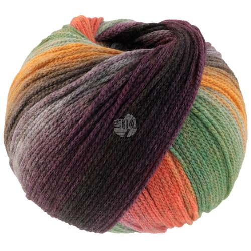 Lana Grossa FARFALLA 100 g Kettengarn aus extrafeiner Merinowolle, Farbe:009 - Orange/Mint/Grau/Grün/Dunkelgrün/Schwarzgrün/Rost/Fuchsia von Lana Grossa