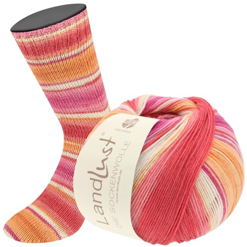 Lana Grossa Landlust DIE SOCKENWOLLE 100 g 4-fach Sockenwolle von Lana Grossa und Landlust 420 m, Farbe:614 - Grau/Weiß/Hell-/Dunkelpetrol/Ocker/Maigrün von Lana Grossa