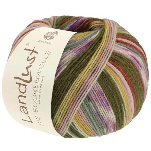 Lana Grossa Landlust DIE SOCKENWOLLE 100 g 4-fach Sockenwolle von Lana Grossa und Landlust 420 m, Farbe:716 - Zimtbraun/Rosa/Ecru/Oliv/Gelb/Mintgrün/Flieder von Lana Grossa