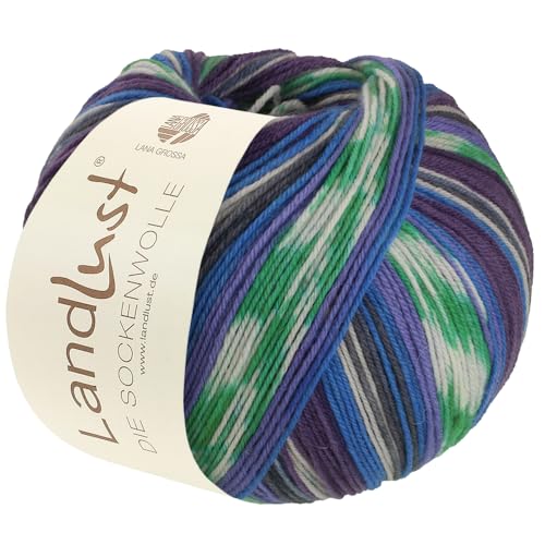 Lana Grossa Landlust DIE SOCKENWOLLE 100 g 4-fach Sockenwolle von Lana Grossa und Landlust 420 m, Farbe:718 - Blau/Dunkelviolett/Veilchenblau/Weiß/Jade/Dunkelgrau/Jeans von Lana Grossa