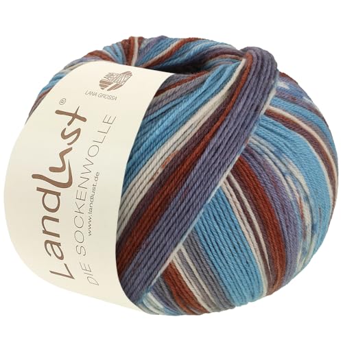 Lana Grossa Landlust DIE SOCKENWOLLE 100 g 4-fach Sockenwolle von Lana Grossa und Landlust 420 m, Farbe:719 - Grau/Türkisblau/Weiß/Dunkel-/Rehbraun von Lana Grossa