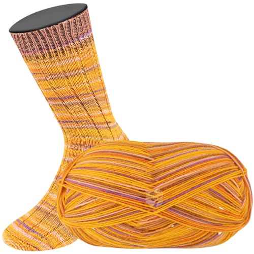 Lana Grossa MEILENWEIT 100 g AKTION! zeitlose 4-fach Sockenwolle 420 m, Farbe:2968 - Altrosa/Flieder/Rosa/Senf/Gelb/Orange gestreift von Lana Grossa