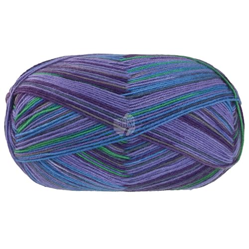 Lana Grossa MEILENWEIT 100 g CAPRESE hochwertige 4-fach Sockenwolle 420 m, Farbe:7031 - Veilchen-/Nacht-/Himmeblau/Grün/Dunkelgrau/Taupe von Lana Grossa