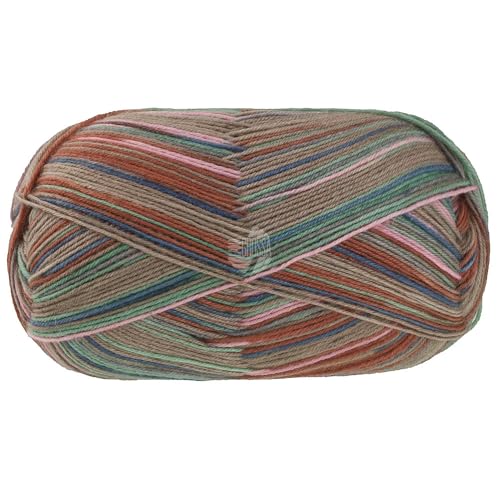 Lana Grossa MEILENWEIT 100 g CAPRESE hochwertige 4-fach Sockenwolle 420 m, Farbe:7032 - Camel/Rosa/Petrol/Jade/Braun von Lana Grossa
