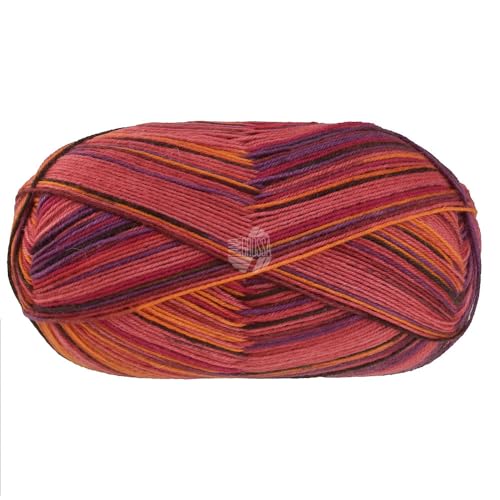 Lana Grossa MEILENWEIT 100 g CAPRESE hochwertige 4-fach Sockenwolle 420 m, Farbe:7033 - Dunkel-/Weinrot/Orange/Violett/Dunkelgrün/-grau von Lana Grossa