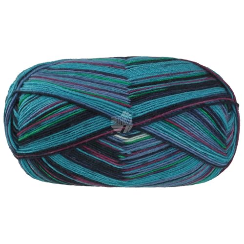 Lana Grossa MEILENWEIT 100 g CAPRESE hochwertige 4-fach Sockenwolle 420 m, Farbe:7034 - Türkis/Anthrazit/Grün/Blau/Schwarz/Rotviolett von Lana Grossa