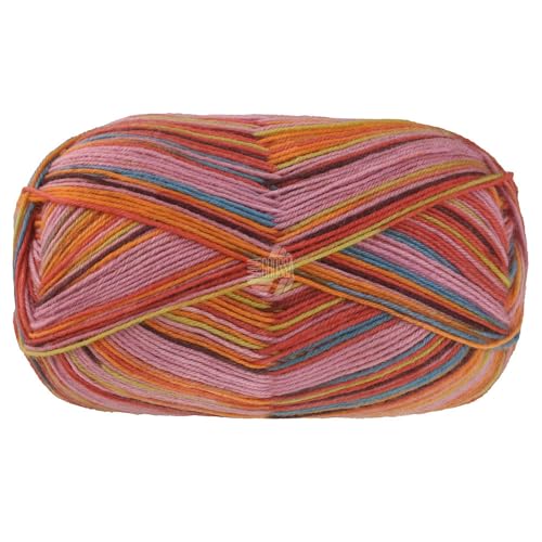 Lana Grossa MEILENWEIT 100 g CAPRESE hochwertige 4-fach Sockenwolle 420 m, Farbe:7035 - Fliederrosa/Tonrot/Orange/Limette/Türkis/Mokka von Lana Grossa