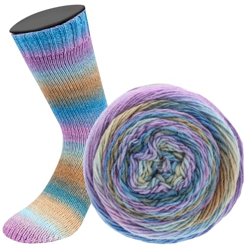 Lana Grossa MEILENWEIT 100 g Color Mix 4-fach Sockenwolle mit leuchtendem Farbverlauf 400 m, Farbe:8067 - Blau-/Dunkelviolett/Altrosa/Flieder-/Veilchenblau von Lana Grossa