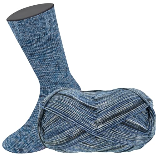 Lana Grossa MEILENWEIT 100 g DENIM MIX Blue strapazierfähige 4-fach Sockenwolle 420 m, Farbe:4611 - Mittelblau/Jeans/Tinte/Mittel-Dunkelgrau von Lana Grossa