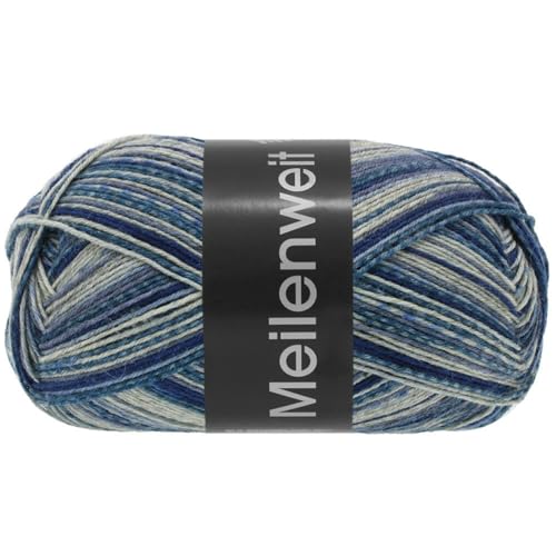 Lana Grossa MEILENWEIT 100 g Denim Mix zeitlose 4-fach Herren-Sockenwolle 420 m, Farbe:4659 - Ecru/Nachtblau/Hellgrau/Grau von Lana Grossa