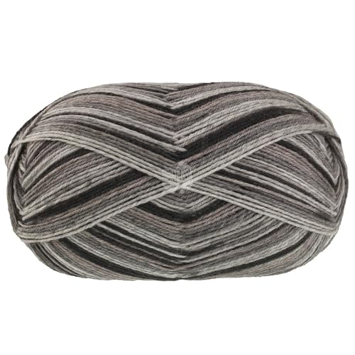 Lana Grossa MEILENWEIT 100 g Denim Mix zeitlose 4-fach Herren-Sockenwolle 420 m, Farbe:4661 - Hell-/Mittel-/Dunkelgrau/Taupe/Schwarz von Lana Grossa