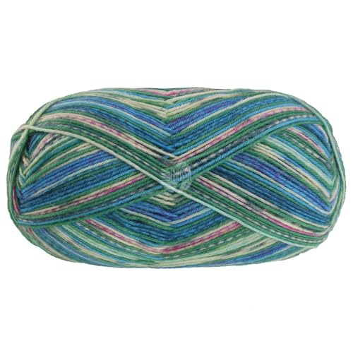 Lana Grossa MEILENWEIT 100 g PICCATA 4-fach Sockenwolle extra strapazierfähig 420 m, Farbe:4802 - Grün/Ecru/Minttürkis/Kornblume/Tintenblau/Dunkelgrau von Lana Grossa