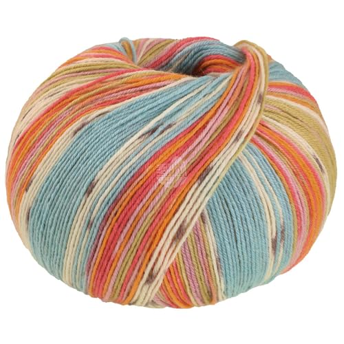 Lana Grossa Meilenweit 100 g SETA GIAPPONE 4-fach Sockenwolle mit Seide 400 m, Farbe:3381 - Minttürkis/Ecru/Senf/Himbeer/Flieder/Mauve von Lana Grossa