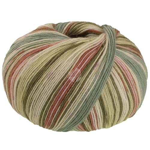 Lana Grossa Meilenweit 100 g SETA GIAPPONE 4-fach Sockenwolle mit Seide 400 m, Farbe:3383 - Rosa/Graugrün/Ecru/Oliv/Eierschale/Nougat von Lana Grossa