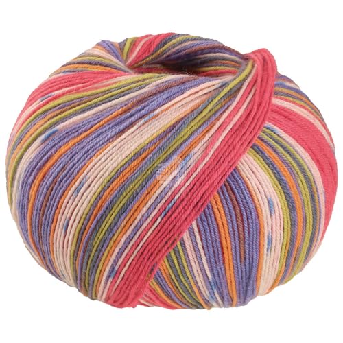 Lana Grossa Meilenweit 100 g SETA GIAPPONE 4-fach Sockenwolle mit Seide 400 m, Farbe:3384 - Limette/Orange/Rauchblau/Rosé/Himbeer/Blaulila von Lana Grossa