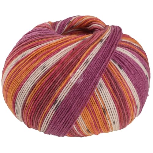 Lana Grossa Meilenweit 100 g SETA GIAPPONE 4-fach Sockenwolle mit Seide 400 m, Farbe:3386 - Braun/Fuchsia/Tonrot/Ecru/Grau/Mandarin/Rotviolett von Lana Grossa