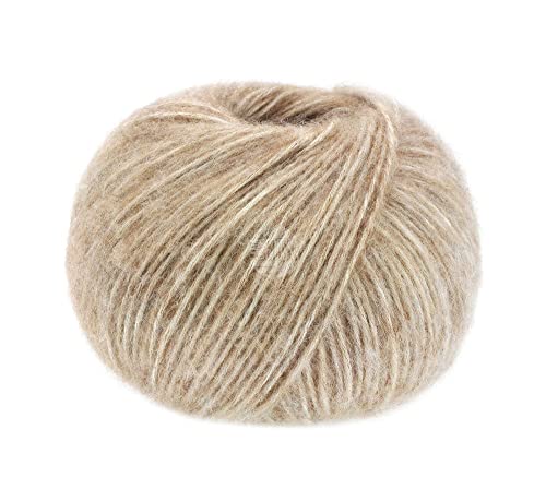 LANA GROSSA Natural Alpaca Pelo | Flauschige Netzgarnstruktur aus Baumwolle gefüllt mit Baby Alpakafasern und Merino Schurwolle | 50g Wolle zum Stricken & Häkeln | 125m Garn von Lana Grossa