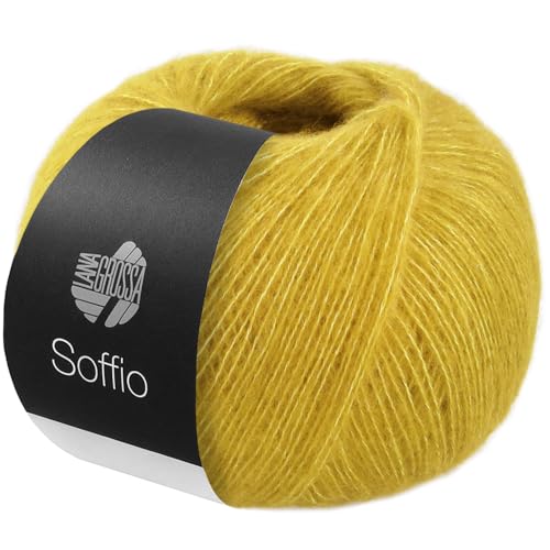 Lana Grossa SOFFIO 25 g flauschiges Lace-Garn aus Merinowolle mit Kaschmiranteil 215m, Farbe:031 - Senfgelb von Lana Grossa