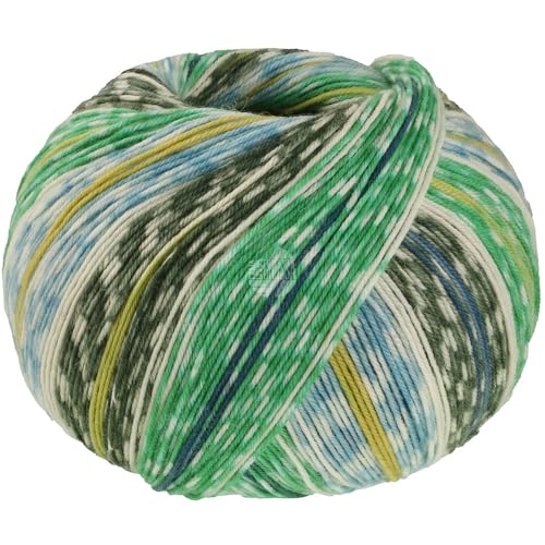 Meilenweit 100 g CASHMERE MEZZO weiche 4-fach Sockenwolle mit Kaschmir-Anteil 420 m, Farbe:4201 - Smaragd/Pistazie/Ecru/Moosgrün/Petrolblau/Türkis/Senf von Lana Grossa