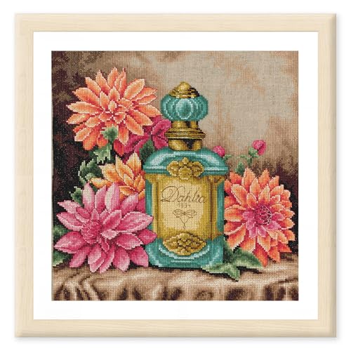 Lanarte Kreuzstich Stickpackungen Gezählter Kreuzstichbilder Set DER DUFT VON DAHLIEN Wanddekoration Handarbeit Set für Erwachsene ca. 29 x 29 cm DIY Deko Bastelset Handwerker Kreative Geschenkset von Lanarte
