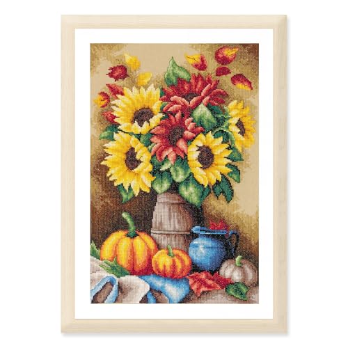 LANARTE Kreuzstich Stickpackungen Gezählter Kreuzstichbilder Set HERBSTLICHES STILLEBEN Wanddekoration Handarbeit Set für Erwachsene ca. 26 x 39 cm DIY Deko Bastelset Handwerker Kreative Geschenkset von Lanarte